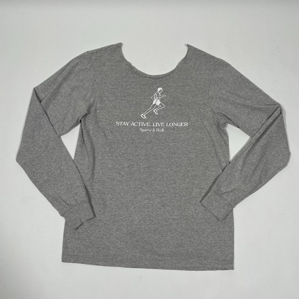 SPORTY & RICH Grey 'Stay Active, Live Longer' Tee